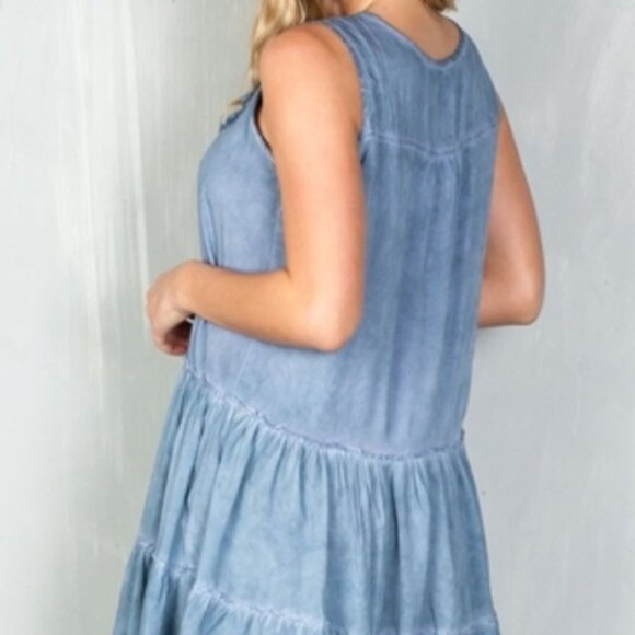 Boho Babe Baby Doll Blue Shift mini Dress - Picture 4 of 4